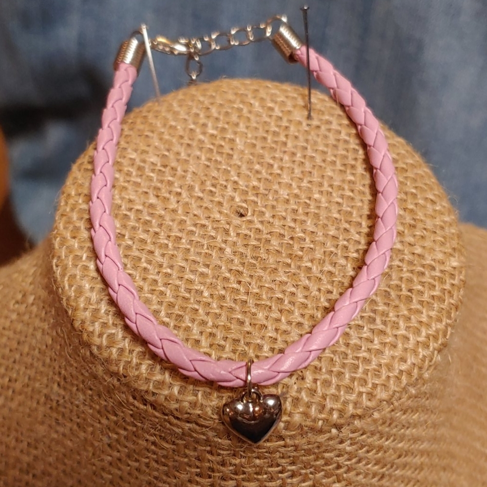 Pink leather adjustable braided cord bracelet